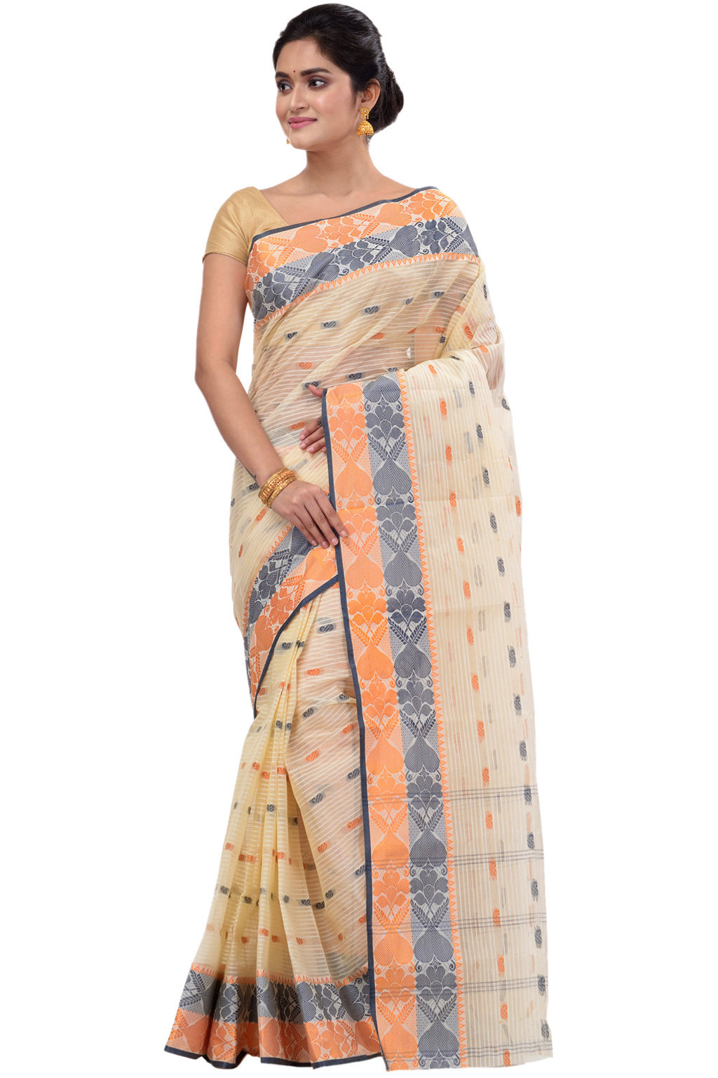 Gray Golden Pure Cotton Aged_Women Tant Saree (403)